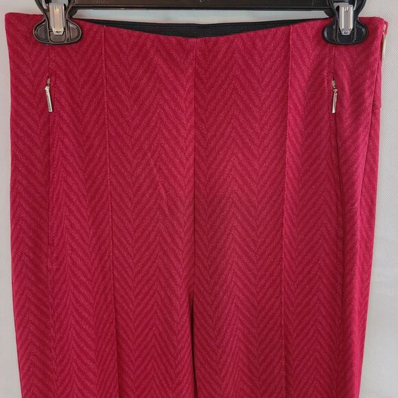 New MARC CAIN Womens (16) Red Herringbone Knit Side Zip Elastic Waist Pants $370 - Picture 2 of 10